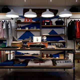 Retail shop interior with stocked shelves